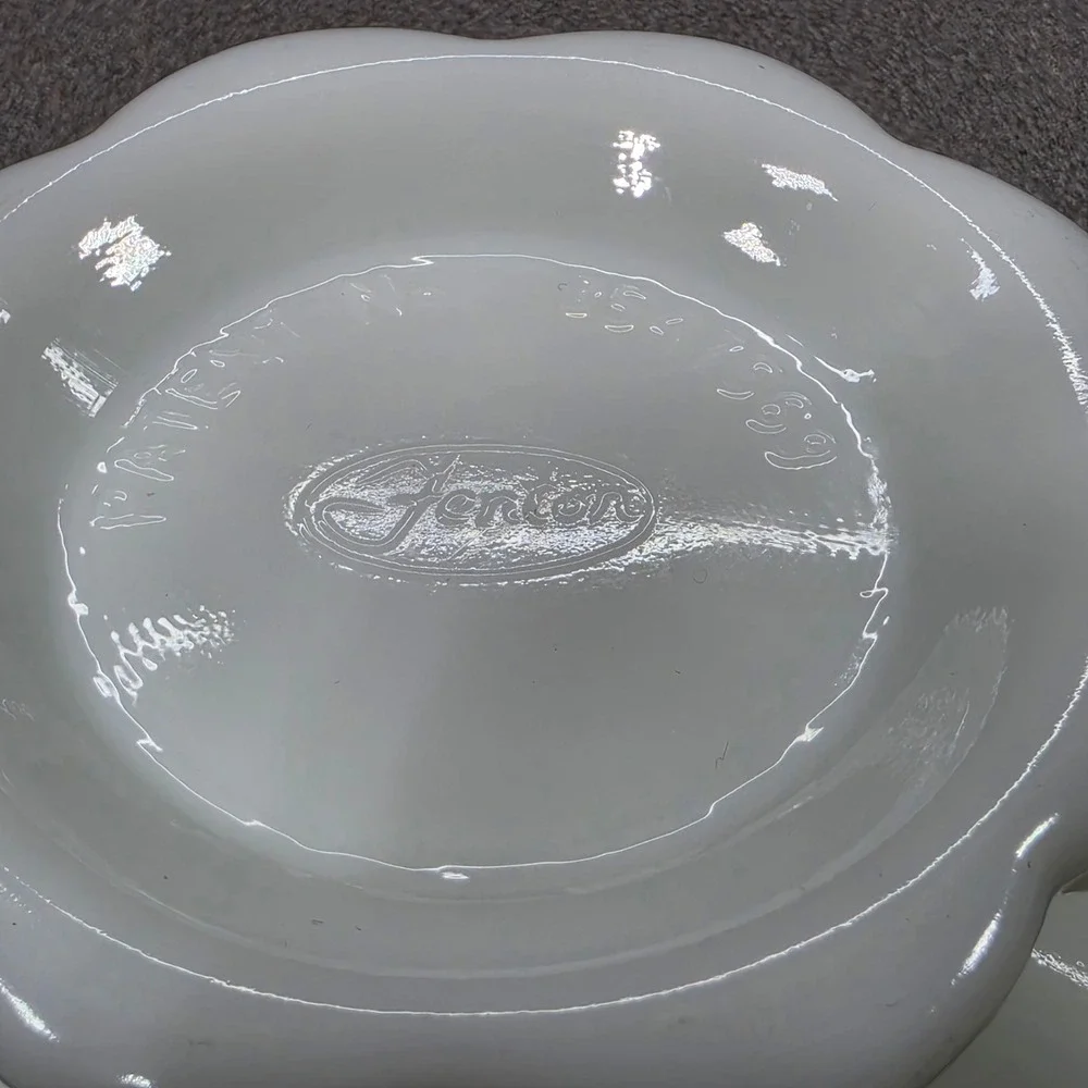 Fenton Hobnail Candle Bowl White Milk Glass Scalloped Rim Vintage Centerpiece